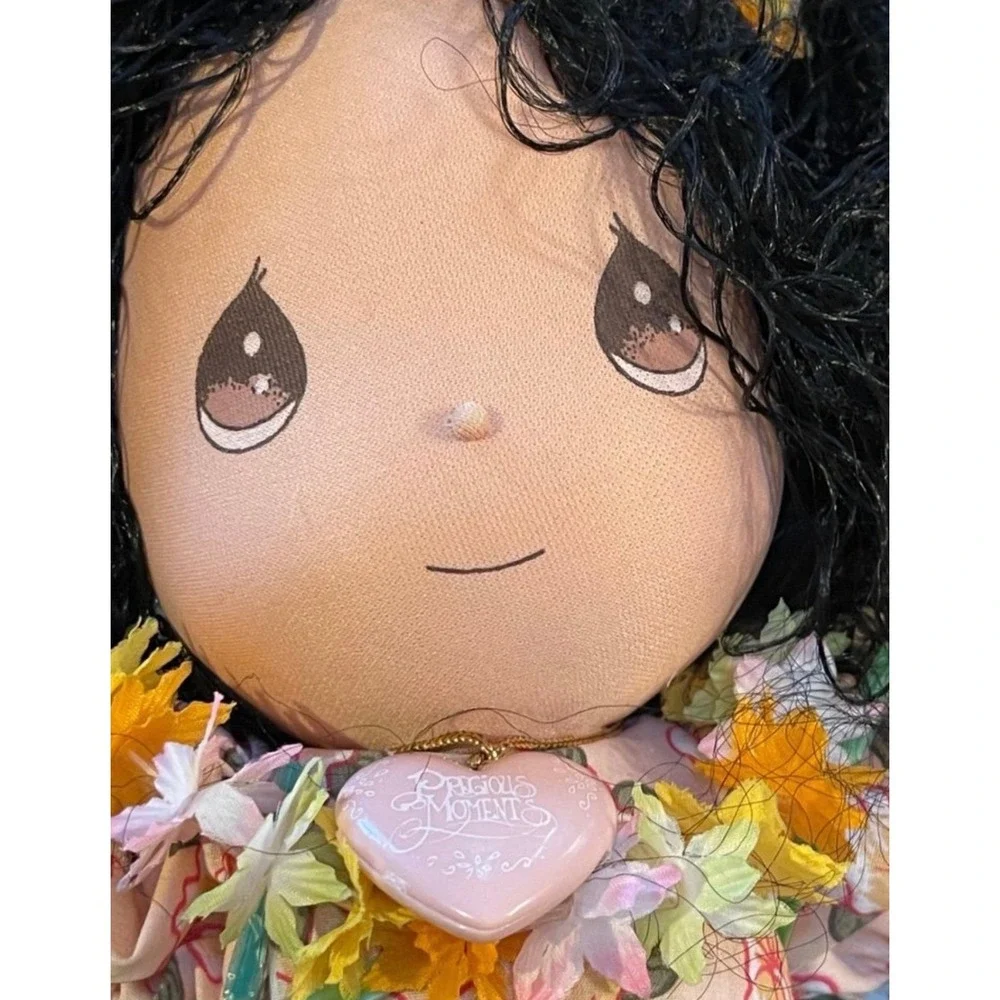 Precious Moments Hawaiian Hula Girl Plush Doll Vtg 1980s Curly Hair‎ Lei Skirt